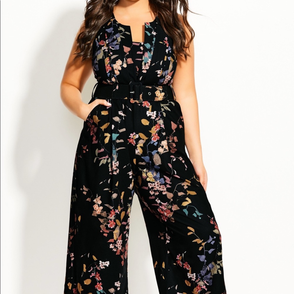 City Chic Sensai Floral Crop Wide Leg Jumpsuit